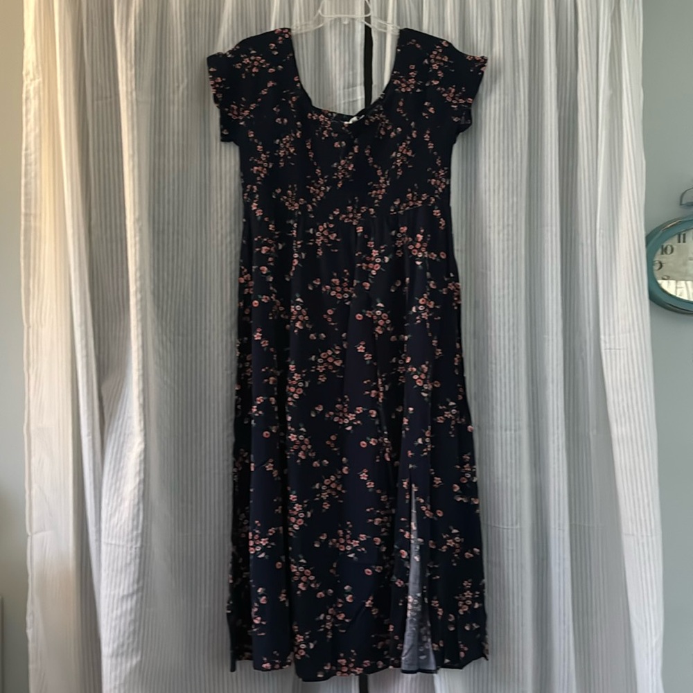 Navy Maxi Dress with pink flowers